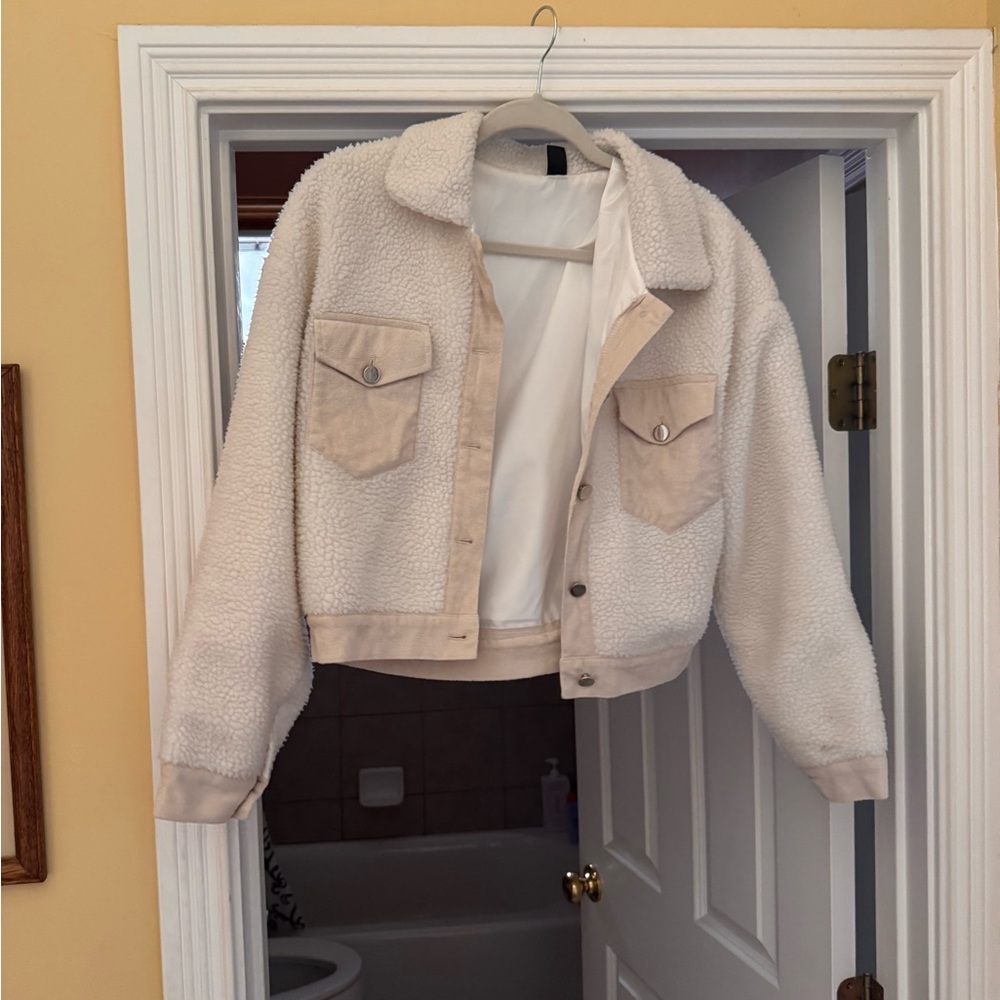 white sherpa jacket